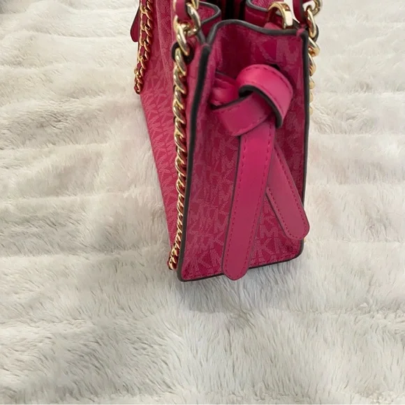 Michael Kors Mina Signature Logo Chain Pink Crossbody Shoulder Bag New - Picture 15 of 16